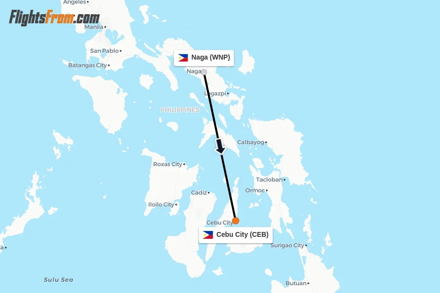 Flights from Naga to Cebu City route map