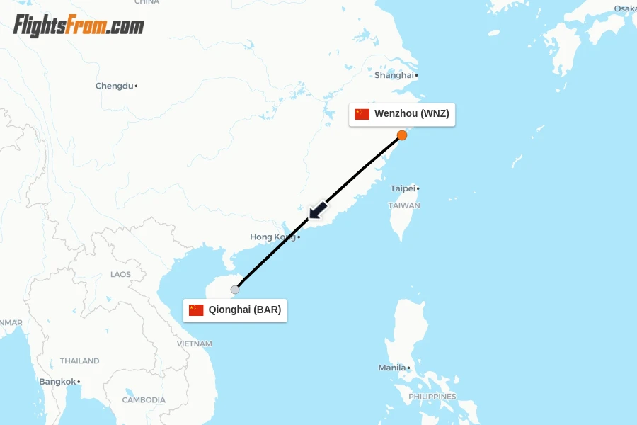 Flights from Wenzhou to Qionghai route map