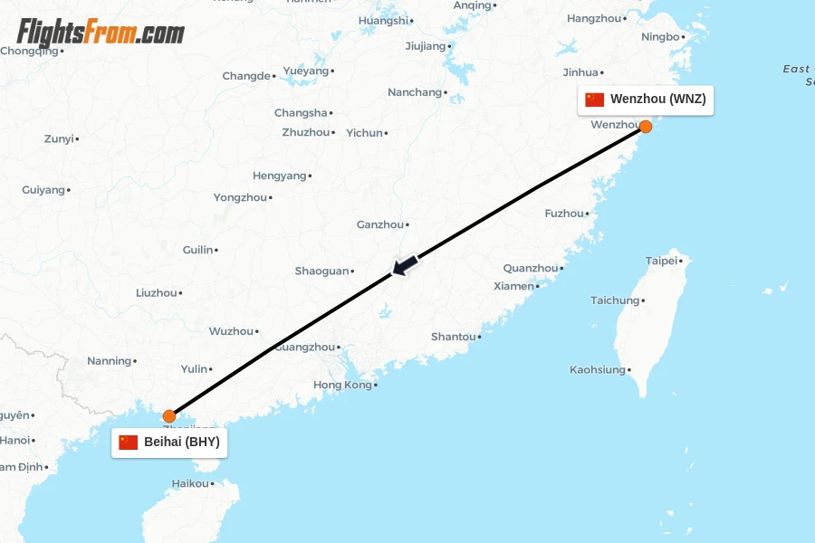 Flights from Wenzhou to Beihai route map
