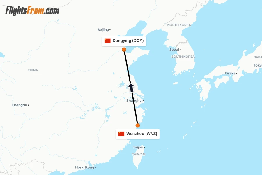 Flights from Wenzhou to Dongying route map