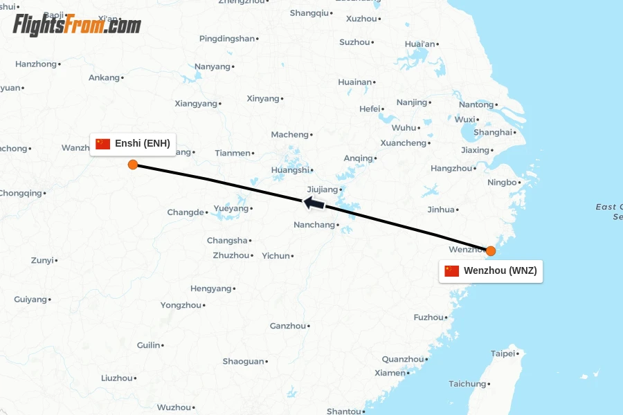Flights from Wenzhou to Enshi route map