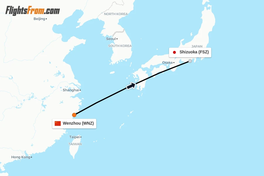 Flights from Wenzhou to Shizuoka route map