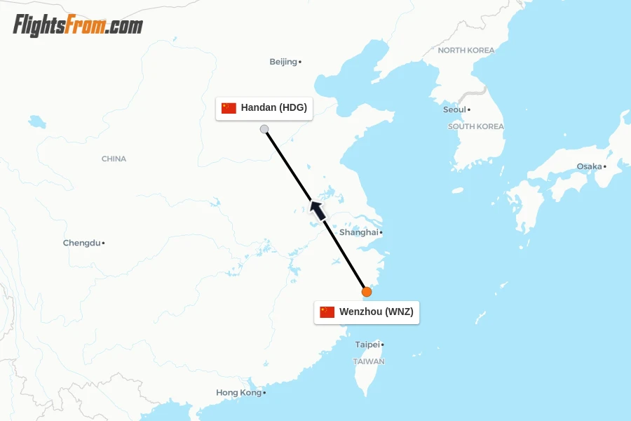 Flights from Wenzhou to Handan route map
