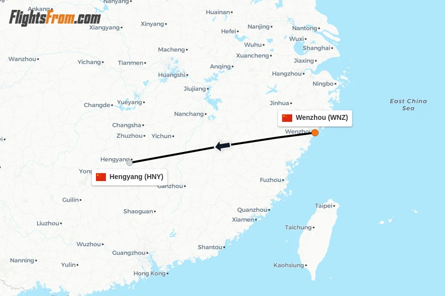 Flights from Wenzhou to Hengyang route map