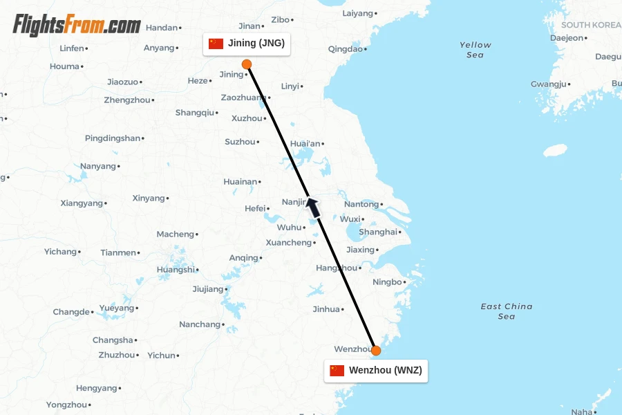 Flights from Wenzhou to Jining route map