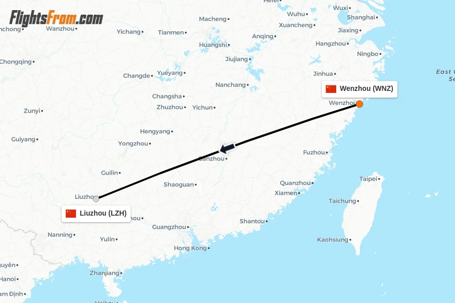 Flights from Wenzhou to Liuzhou route map