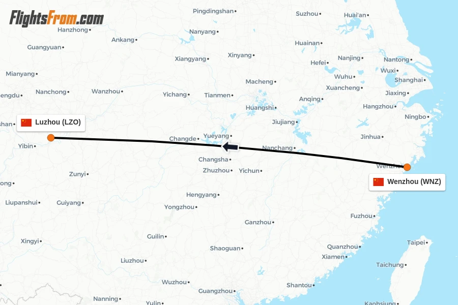 Flights from Wenzhou to Luzhou route map