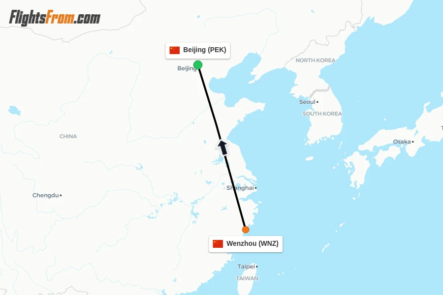 Flights from Wenzhou to Beijing route map