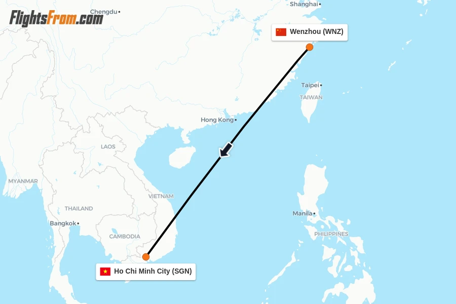 Flights from Wenzhou to Ho Chi Minh City route map