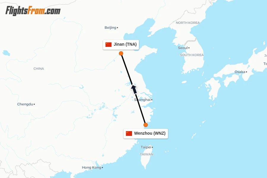Flights from Wenzhou to Jinan route map