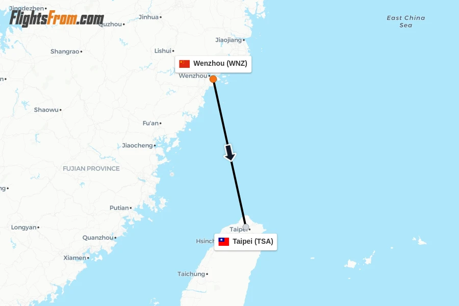 Flights from Wenzhou to Taipei route map