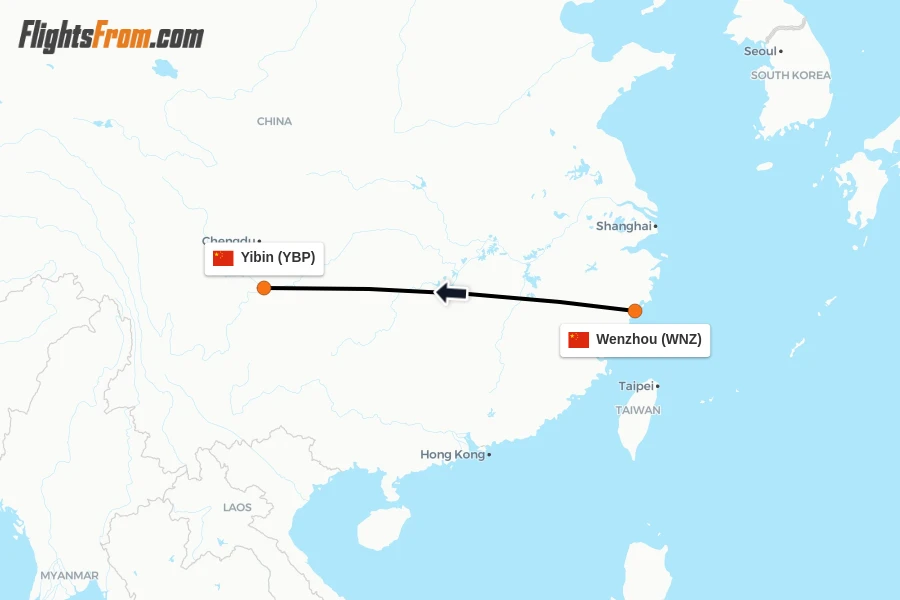 Flights from Wenzhou to Yibin route map