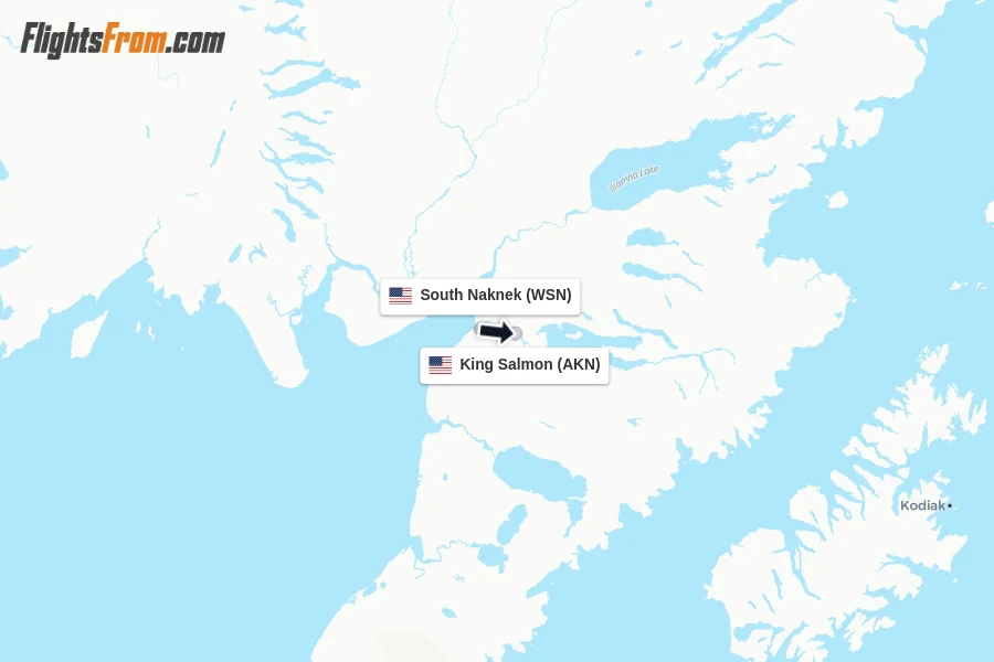 Flights from South Naknek to King Salmon route map