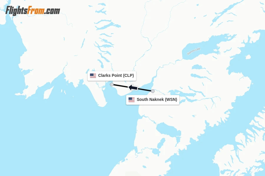 Flights from South Naknek to Clarks Point route map