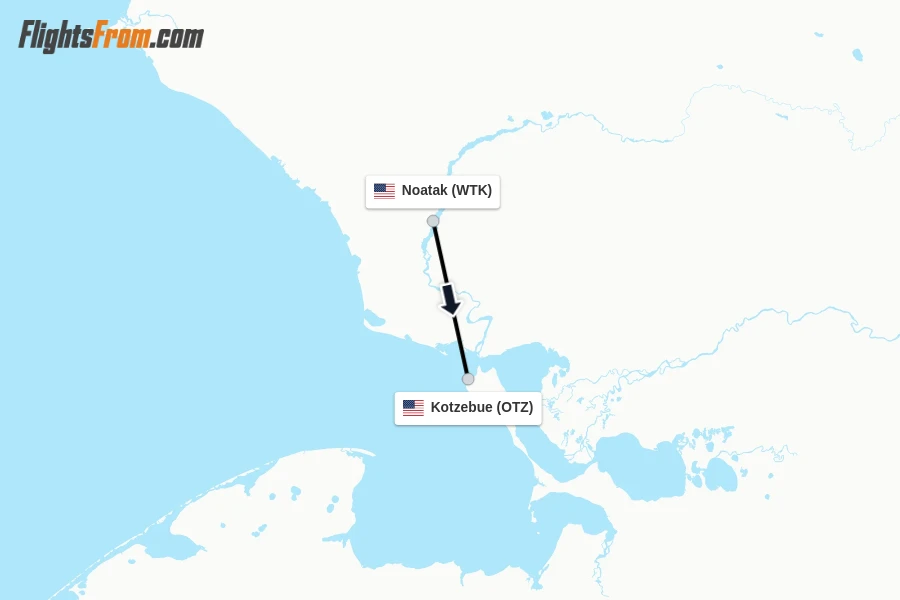 Flights from Noatak to Kotzebue route map