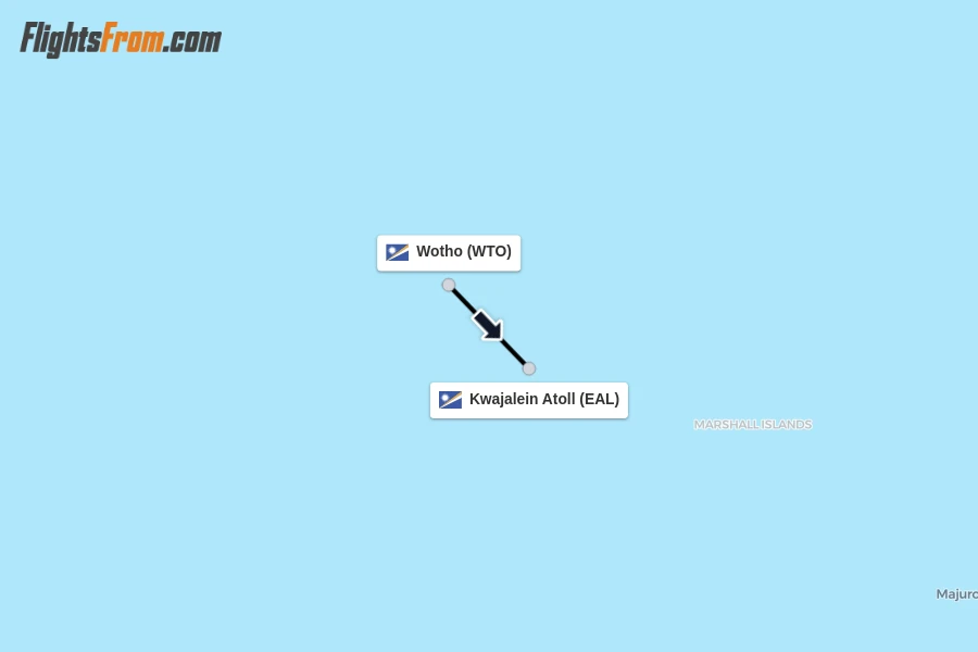 Flights from Wotho to Kwajalein Atoll route map