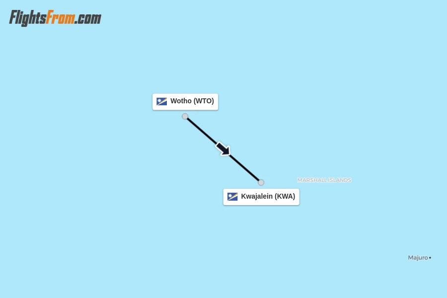 Flights from Wotho to Kwajalein route map