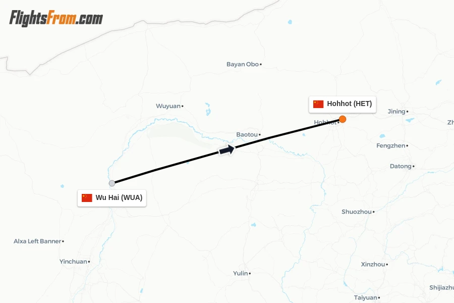 Flights from Wu Hai to Hohhot route map