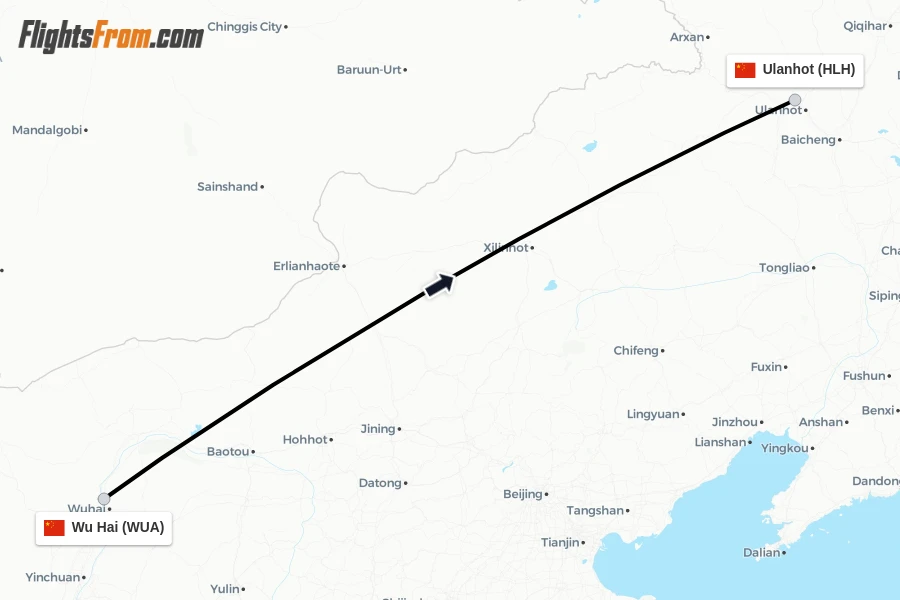 Flights from Wu Hai to Ulanhot route map