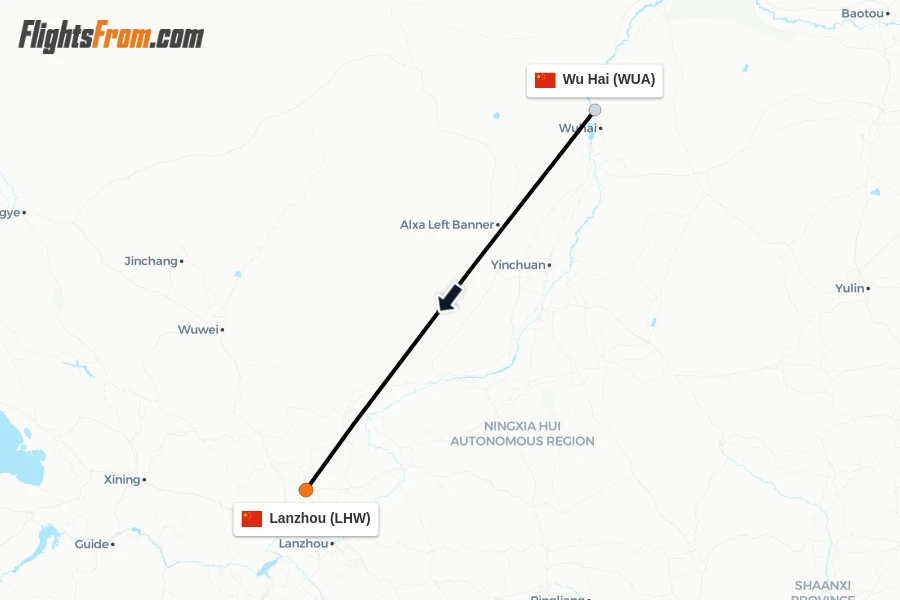 Flights from Wu Hai to Lanzhou route map