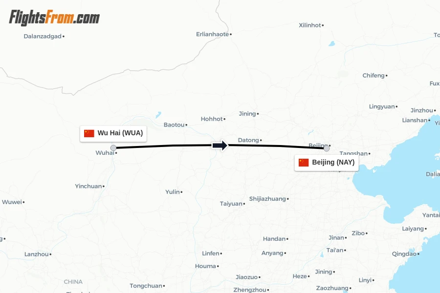 Flights from Wu Hai to Beijing route map