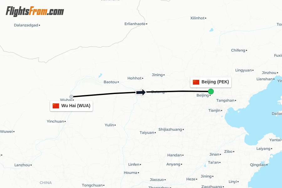 Flights from Wu Hai to Beijing route map
