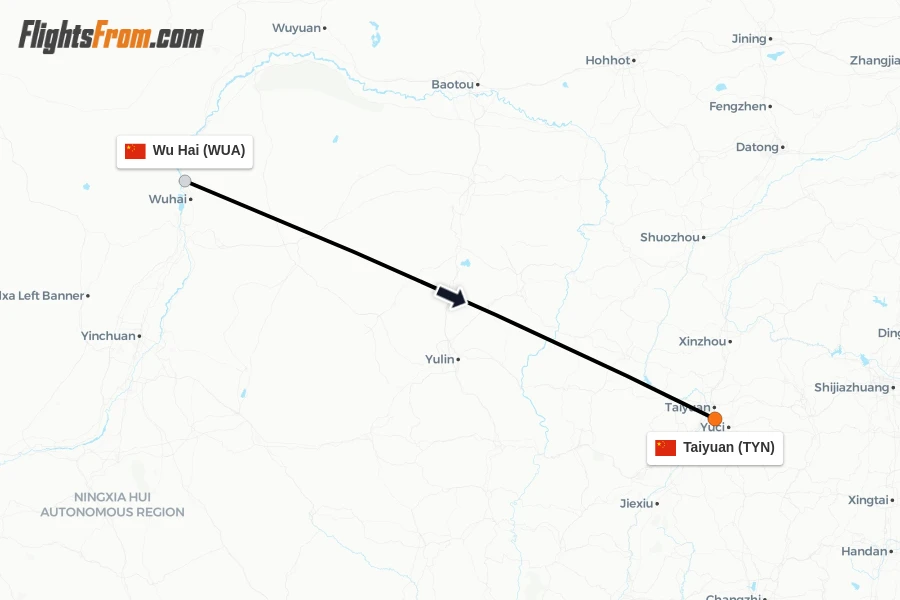 Flights from Wu Hai to Taiyuan route map