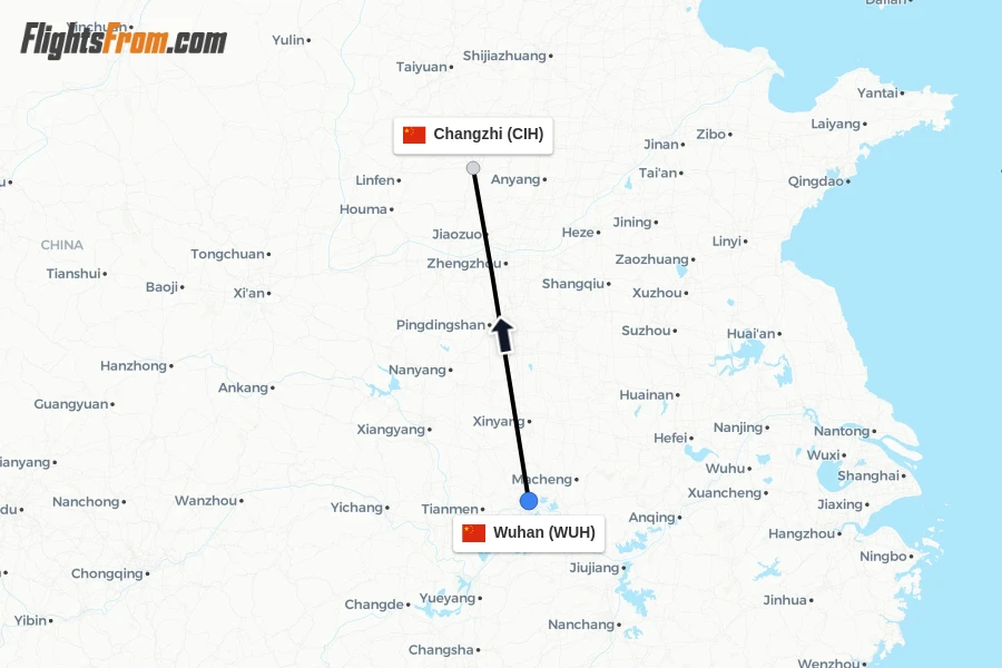 Flights from Wuhan to Changzhi route map