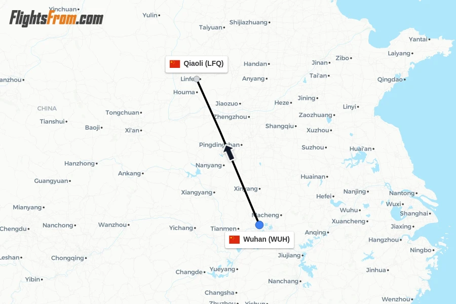 Flights from Wuhan to Qiaoli route map