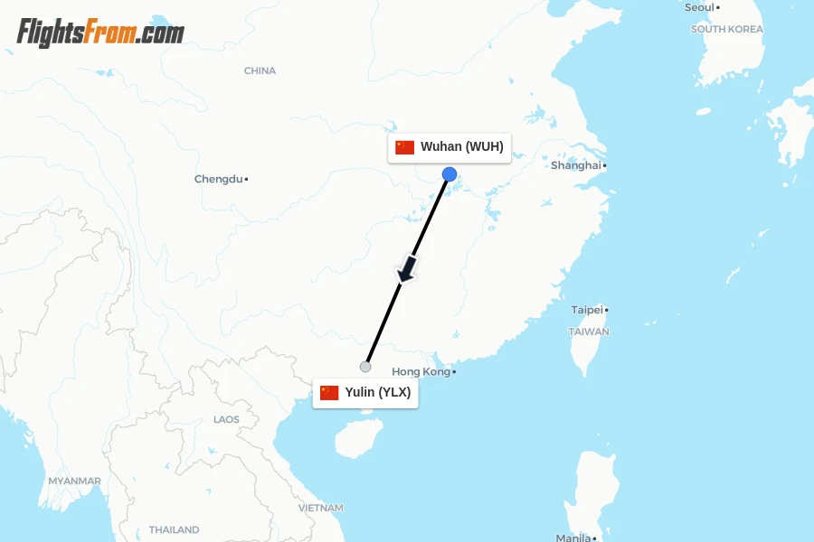 Flights from Wuhan to Yulin route map