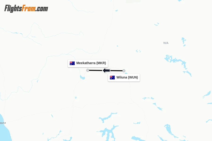 Flights from Wiluna to Meekatharra route map