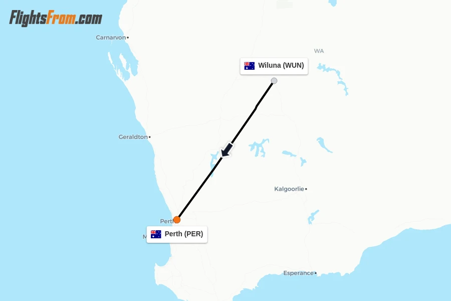 Flights from Wiluna to Perth route map