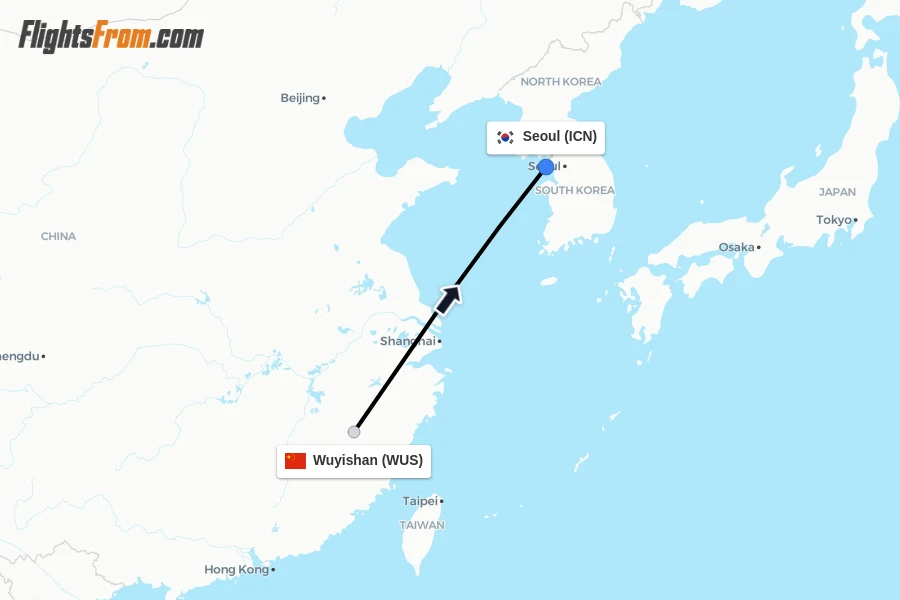 Flights from Wuyishan to Seoul route map