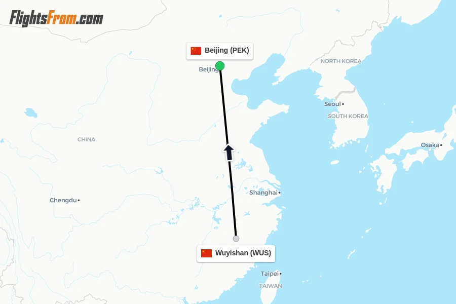Flights from Wuyishan to Beijing route map