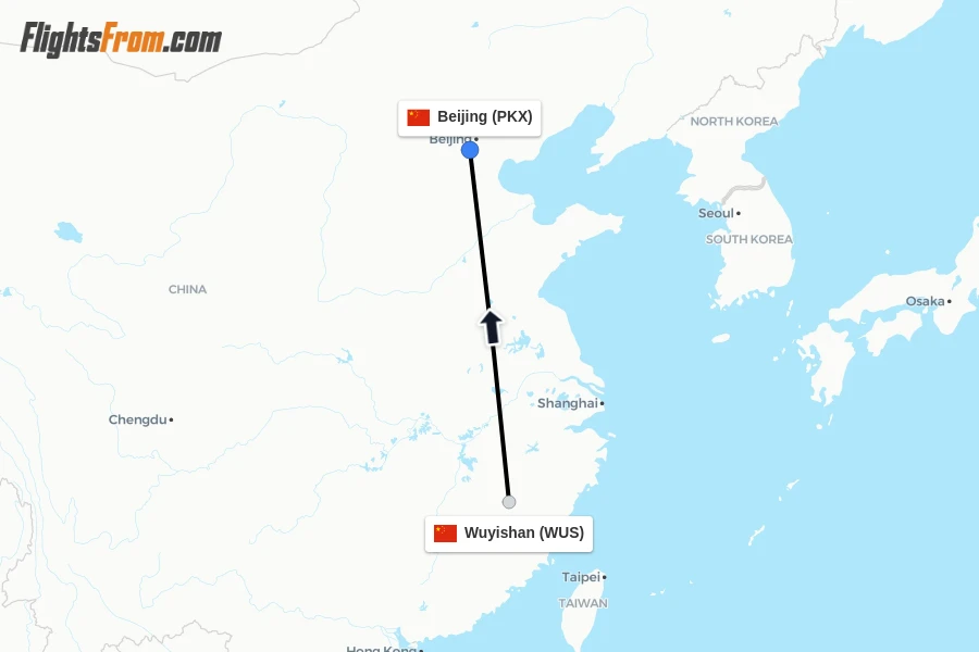 Flights from Wuyishan to Beijing route map