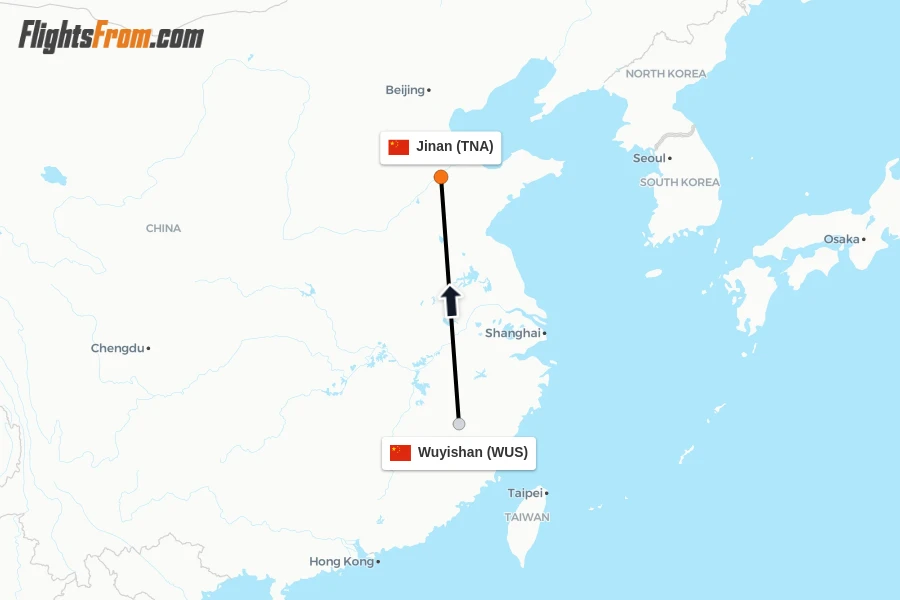 Flights from Wuyishan to Jinan route map