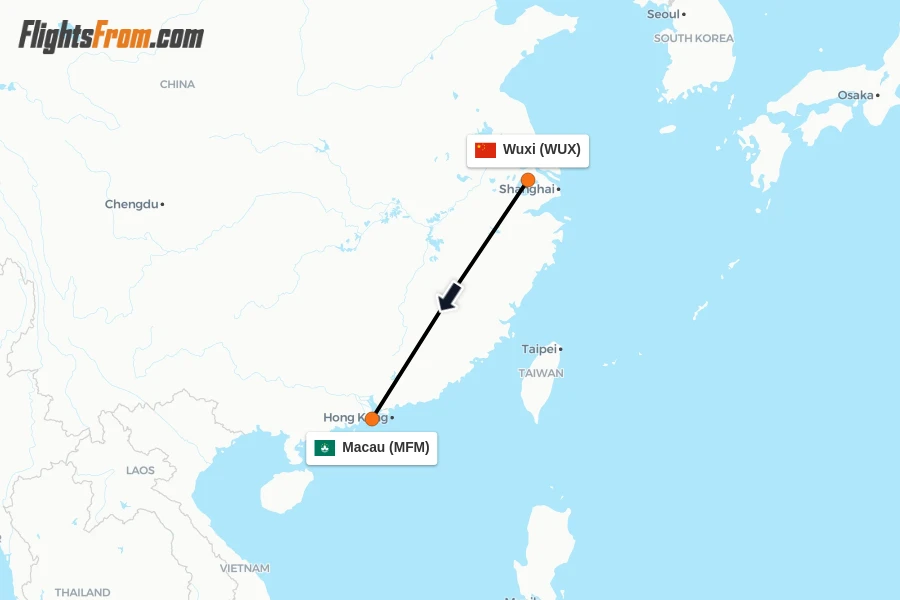 Flights from Wuxi to Macau route map