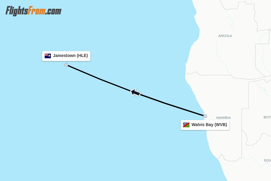 Flights from Walvis Bay to Jamestown route map