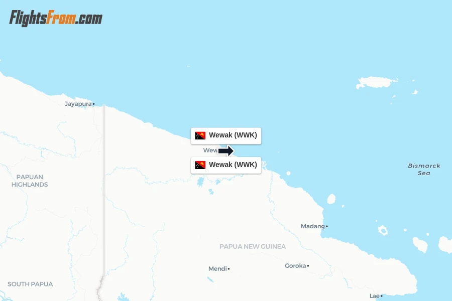 Flights from Wewak to Wewak route map