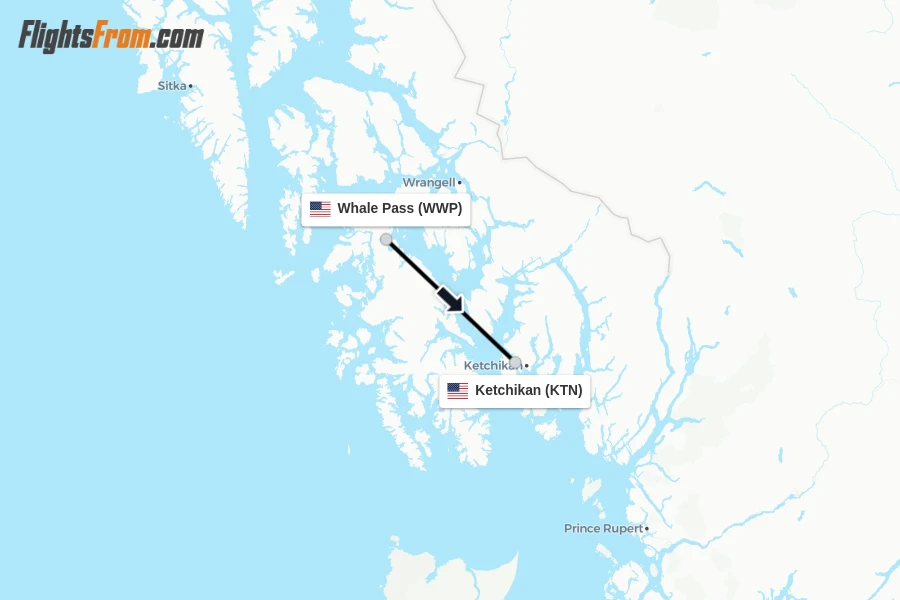 Flights from Whale Pass to Ketchikan route map