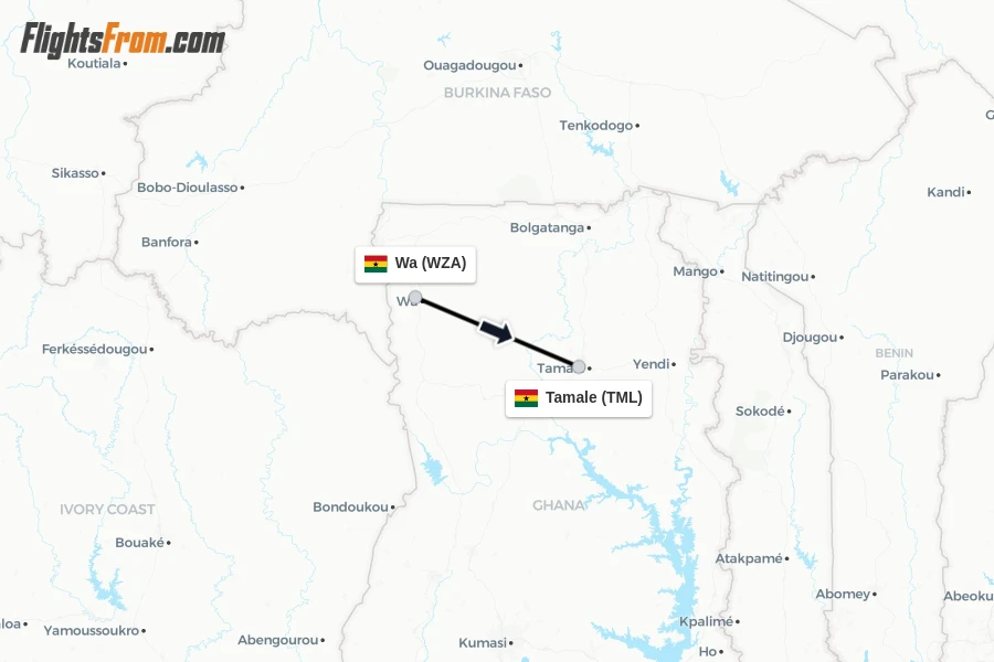 Flights from Wa to Tamale route map