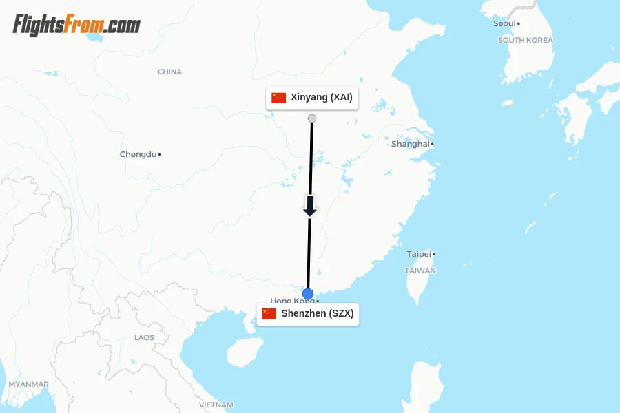 Flights from Xinyang to Shenzhen route map