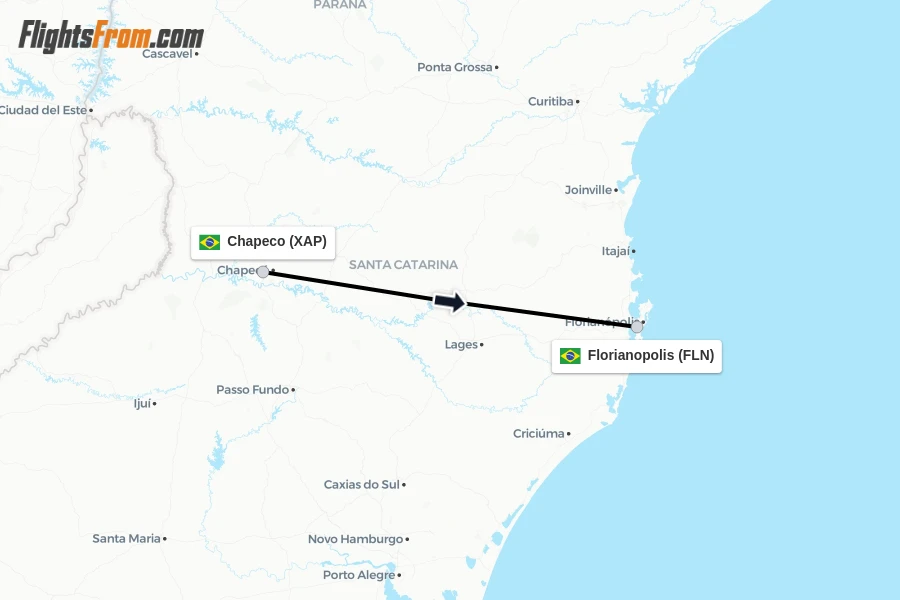 Flights from Chapeco to Florianopolis route map