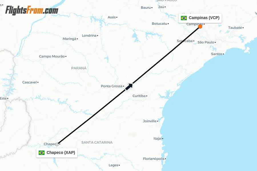 Flights from Chapeco to Campinas route map
