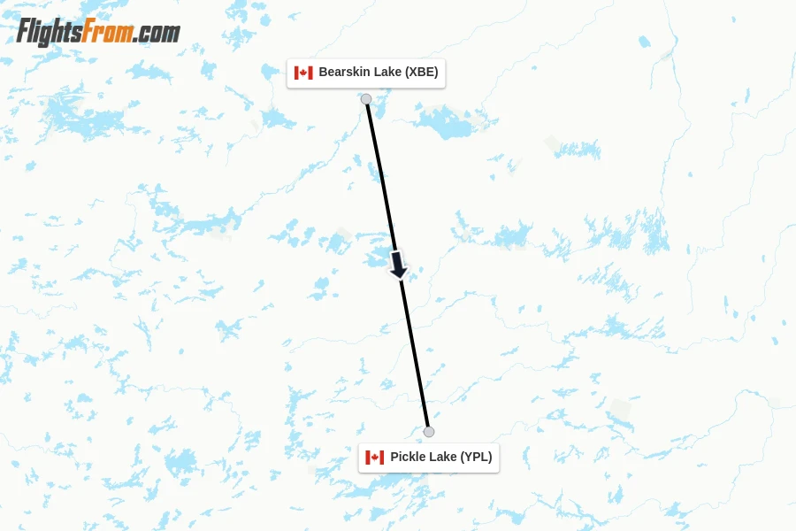 Flights from Bearskin Lake to Pickle Lake route map