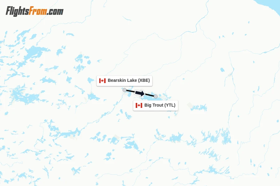Flights from Bearskin Lake to Big Trout route map