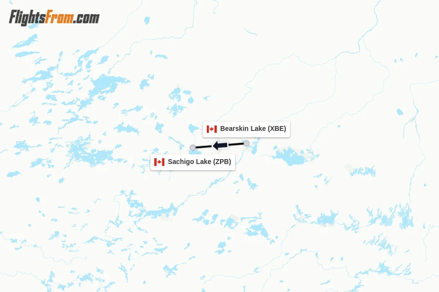 Flights from Bearskin Lake to Sachigo Lake route map