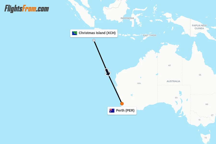 Flights from Christmas Island to Perth route map