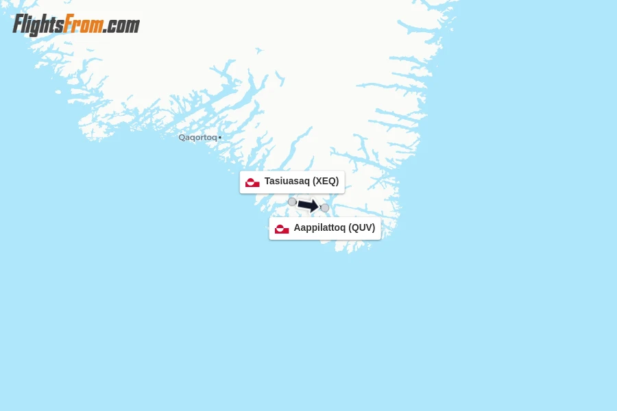Flights from Tasiuasaq to Aappilattoq route map