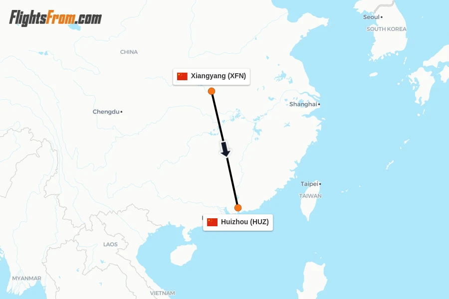Flights from Xiangyang to Huizhou route map